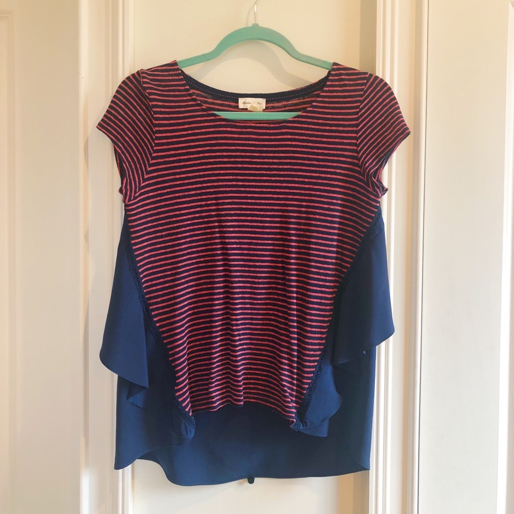 Meadow Rue Navy and Red Striped Top